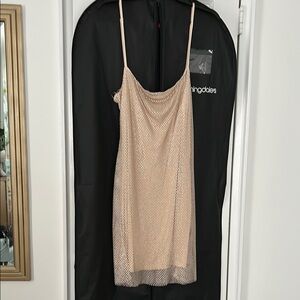 Bloomingdale’s Aqua Shimmering Gold Mesh Dress